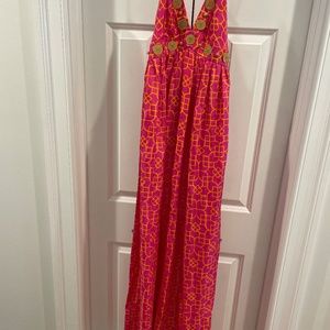 Milly Orange & Pink Print Silk Maxi